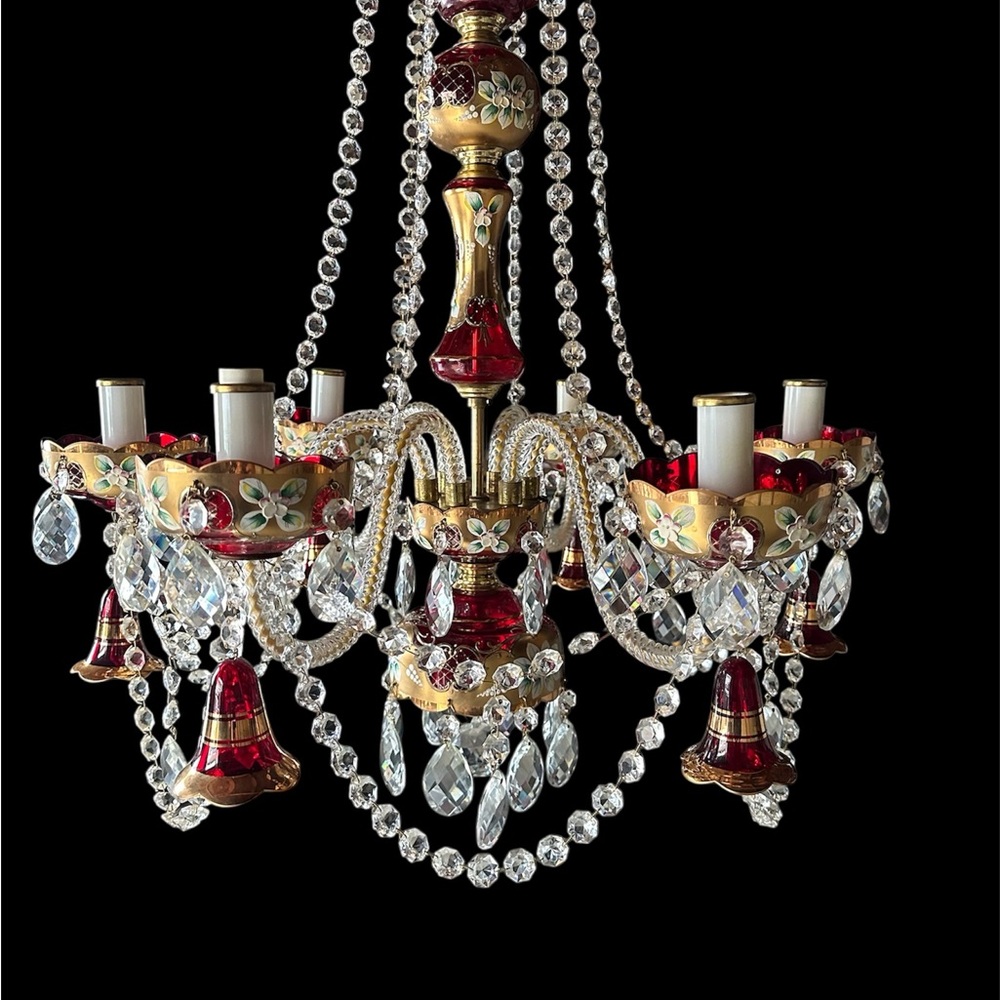 Vintage Bohemian ruby red crystal chandelier - Picture 4 of 14